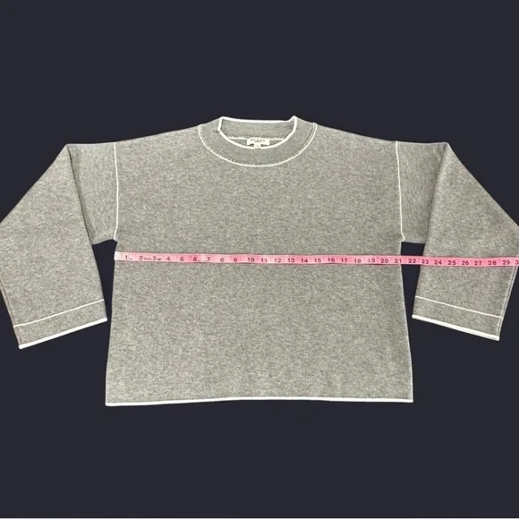 Max Studio Gray Crewneck Sweater with White Trim - Picture 4 of 6
